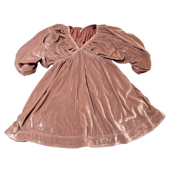 FREE PEOPLE  PORTIA VELVET MINI DRESS PINK/DUSTY ROSE BOHO PRAIRIE SMALL - Picture 5 of 8